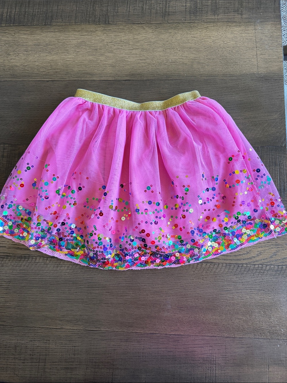 Eyeshadow Pink Sequin Tulle Skirt with Gold Waistband